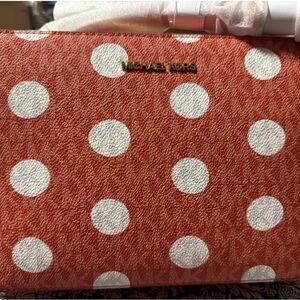 Michael Kors Jet Set Women Large Polka Dot Signature Logo Crossbody Bag Red Clay